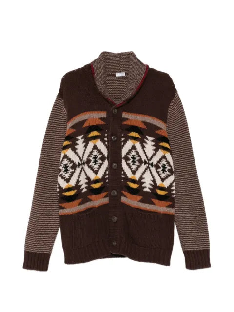 Fay geometric-pattern shawl-collar cardigan