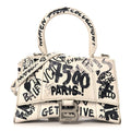 Smooth Calfskin Graffiti Hourglass Top Handle Bag XS White Black