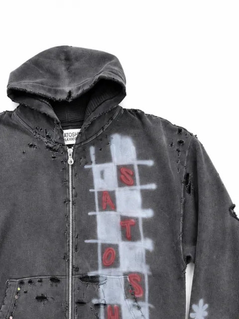 SATOSHI NAKAMOTO Get What I Want distressed spray-paint hoodie