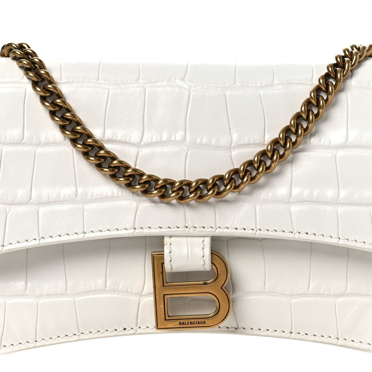 Calfskin Crocodile Embossed Small Crush Chain Bag White