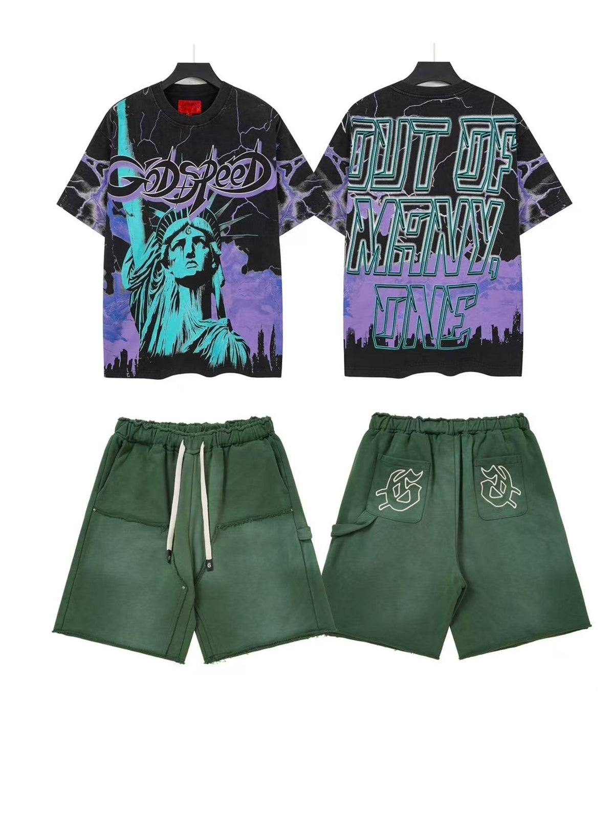 Godspeed Out of Many One Statue Tee and Shorts Set