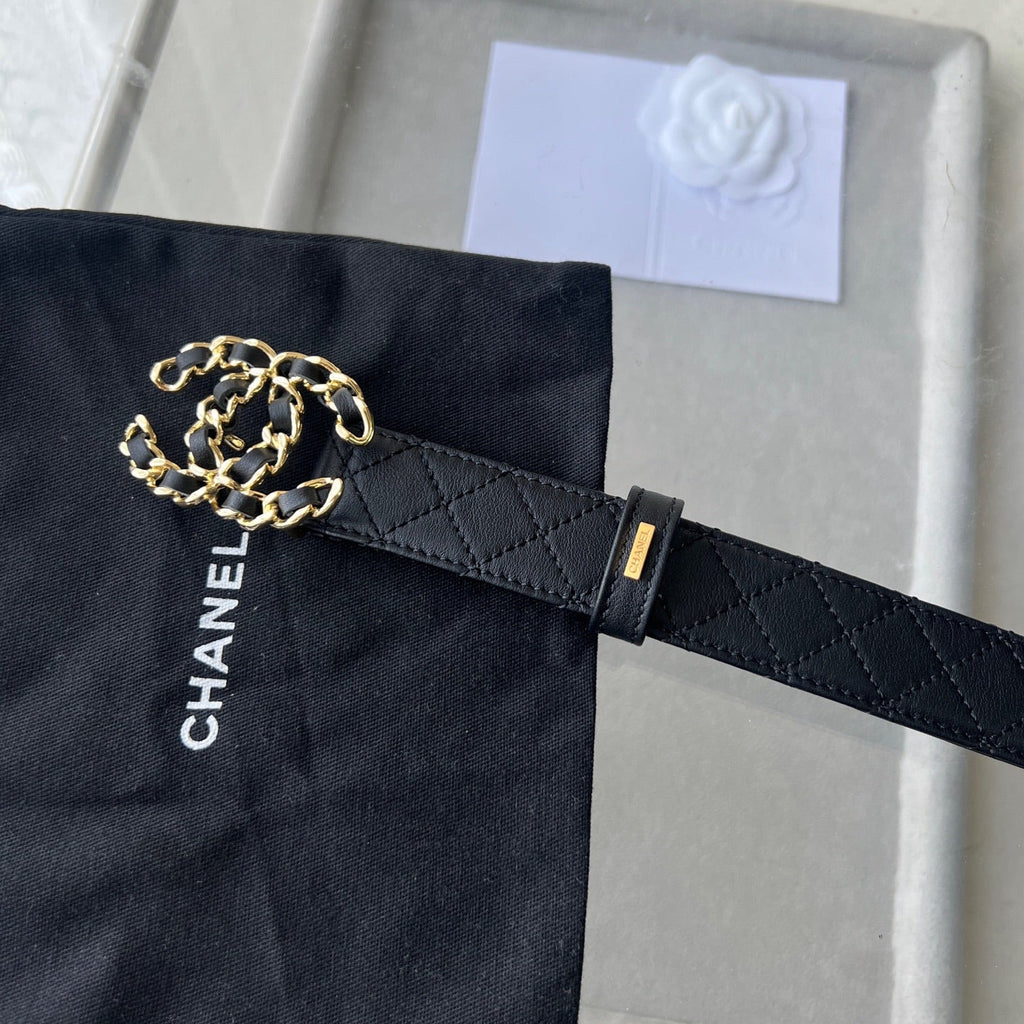 CHANEL 25S BELT 30 MM IN BLACK CALFSKIN 616607