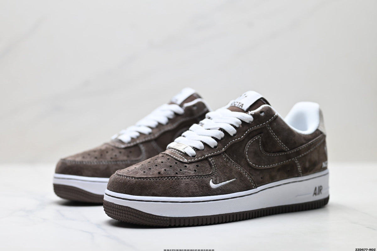 Nike Air Force 1 Low Brown White Unisex Sneakers Style 07