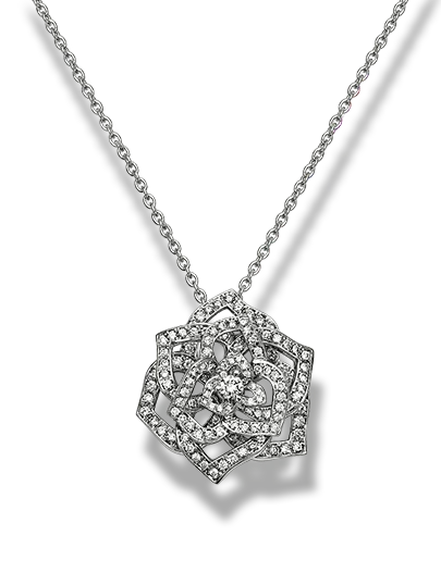 PIAGET ROSE PEDANT SILVER DIAMOND NECKALCE