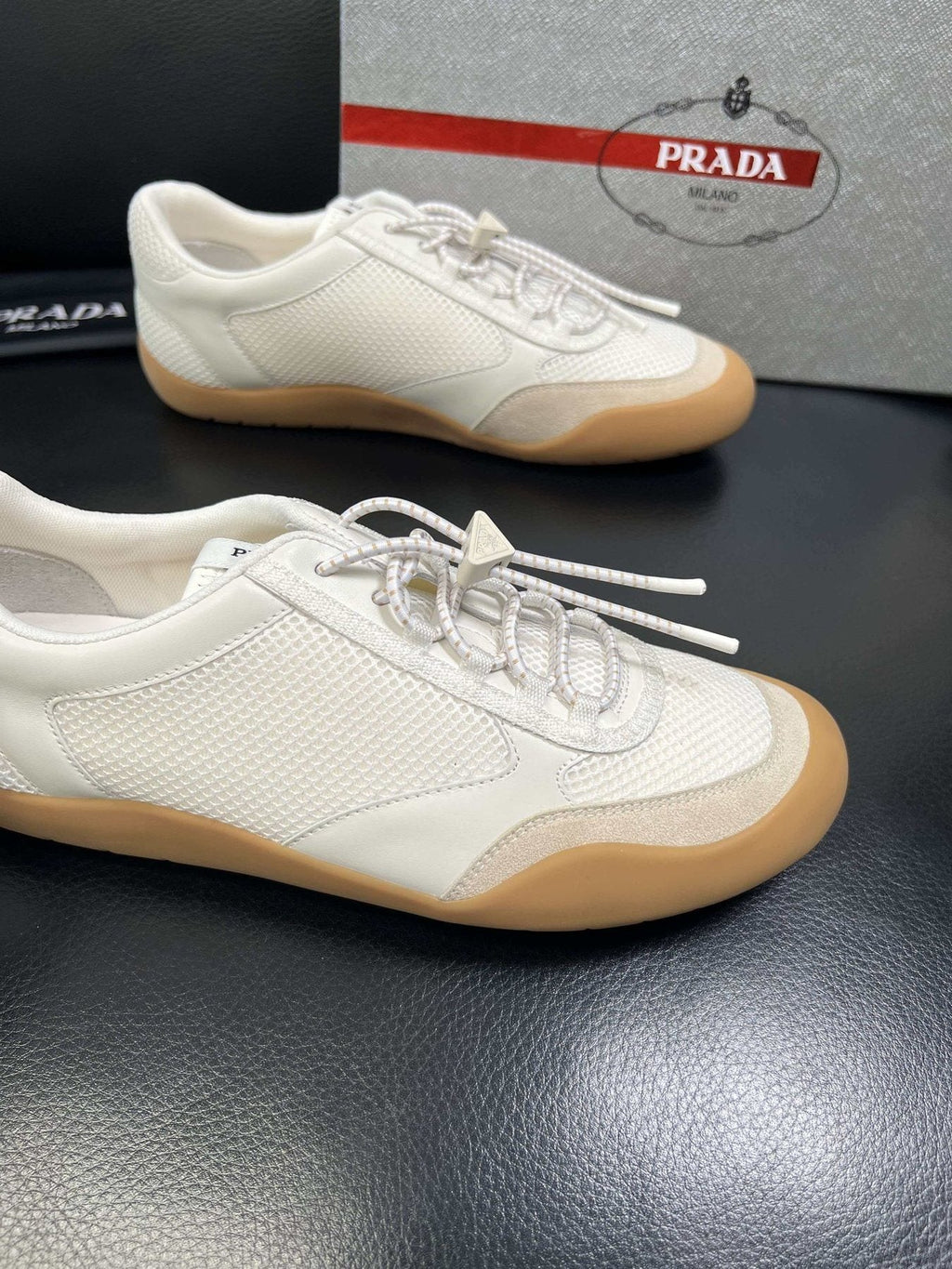 Prada Men's White Gum Sole Sneakers