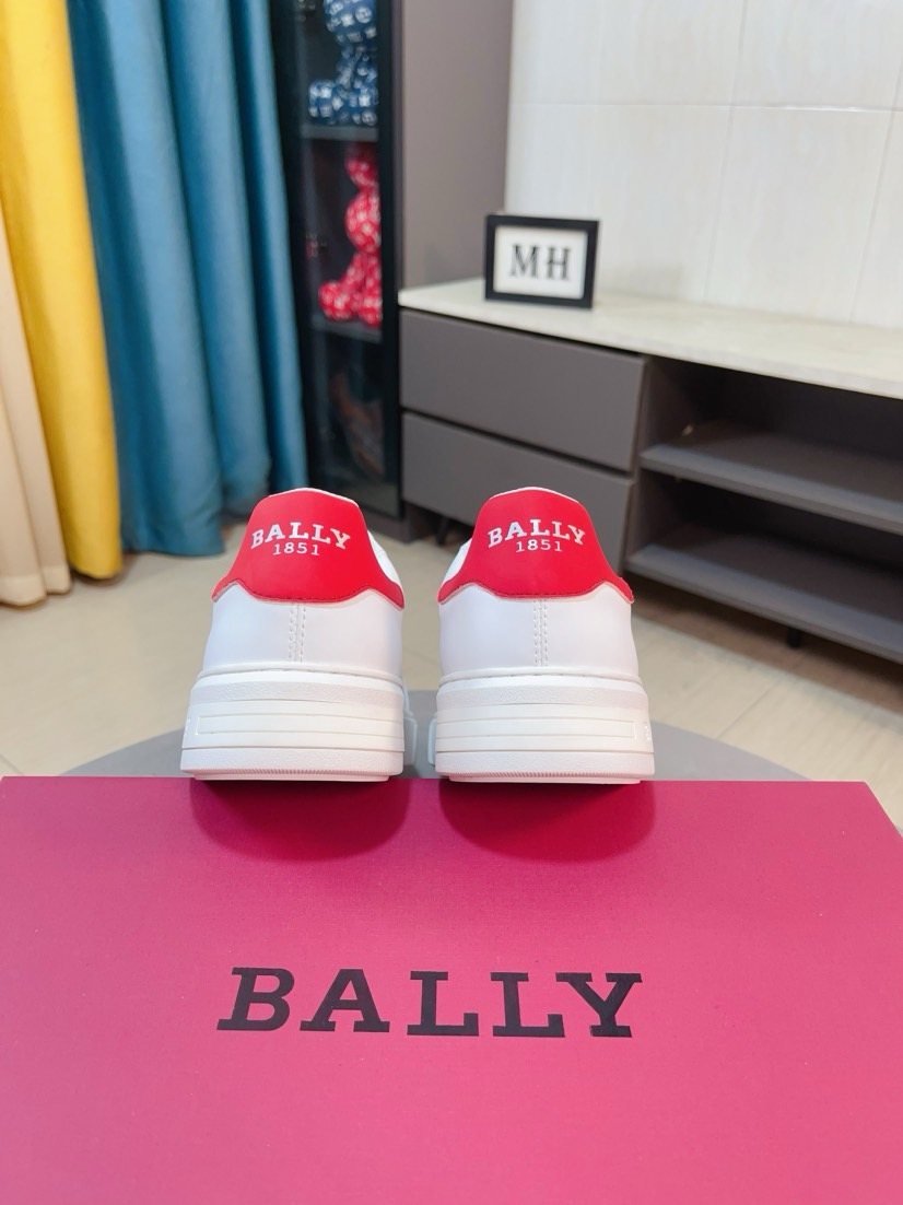 Bally White Red Heel Low-Top Sneakers
