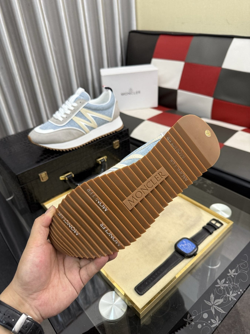 Moncler Men's Light Blue Panel Low-Top Sneakers