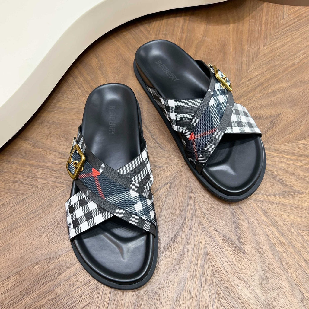 Burberry Checked Cross-Strap Slide Sandals