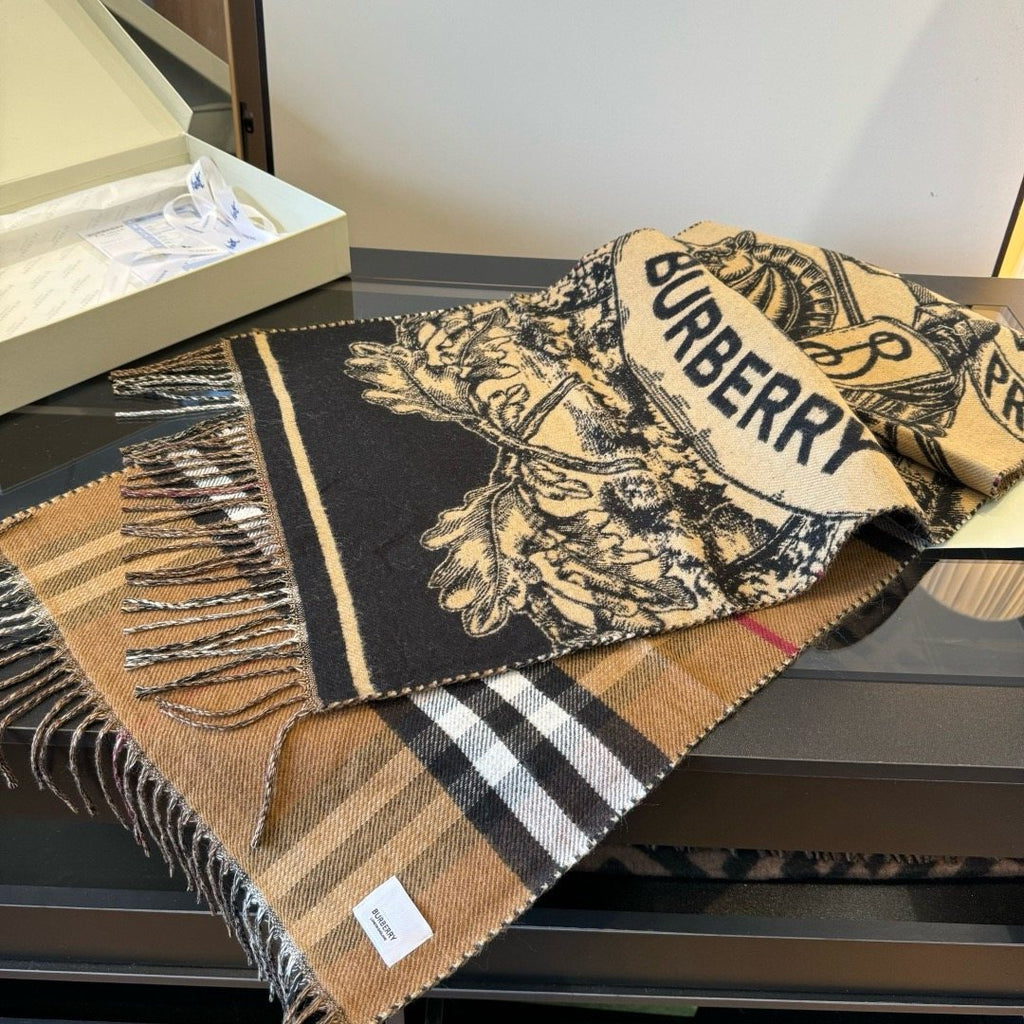 Burberry Equestrian Graphic Fringed Scarf