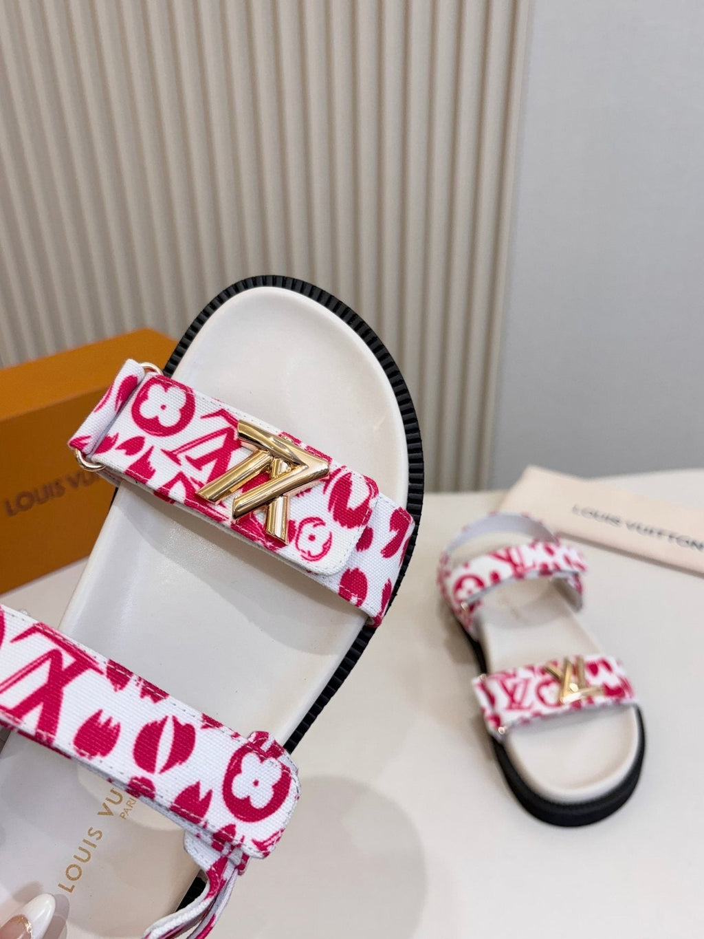 Louis Vuitton Patterned Two-Strap Slide Sandals
