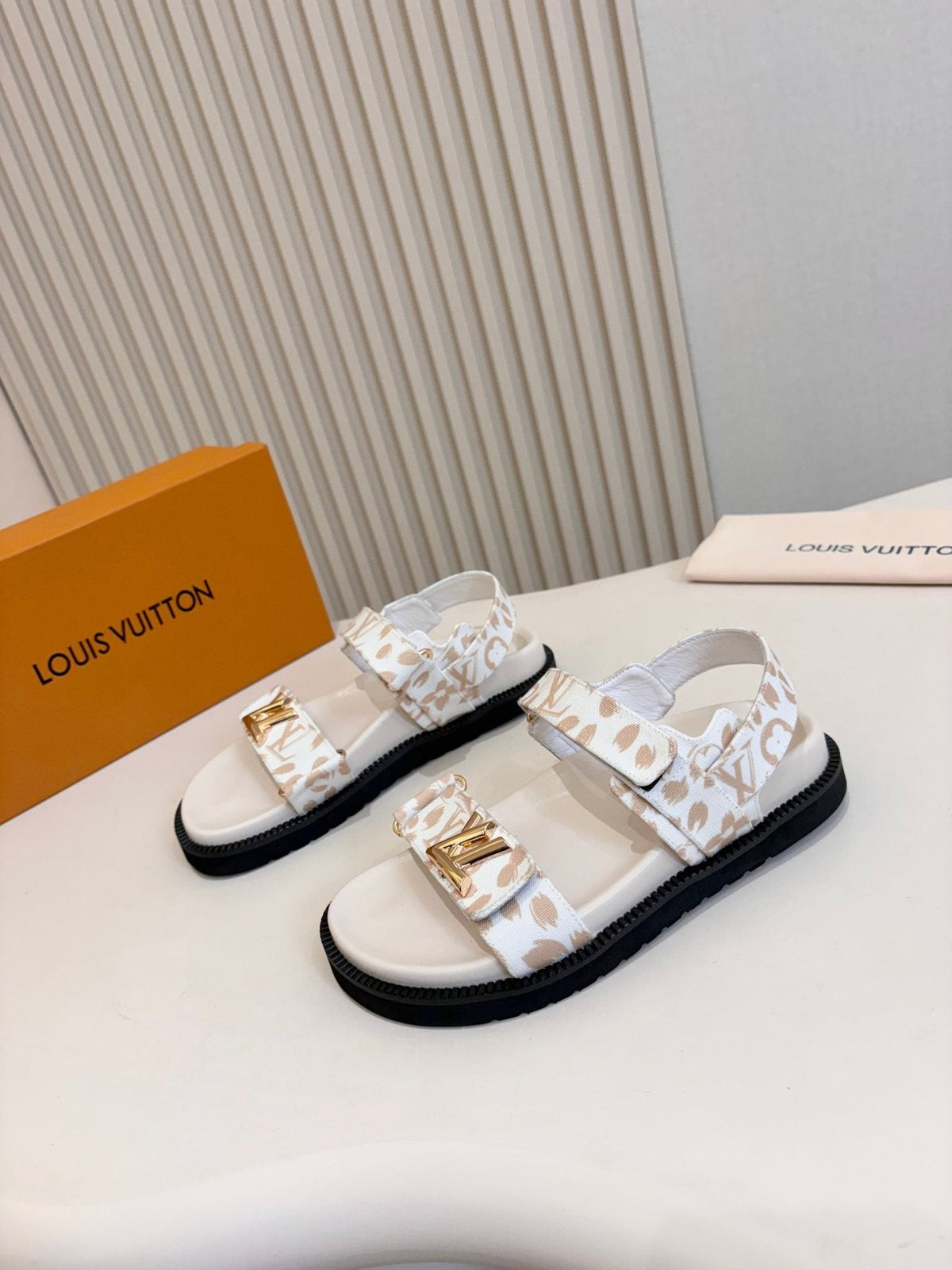 Louis Vuitton Patterned Two-Strap Slide Sandals