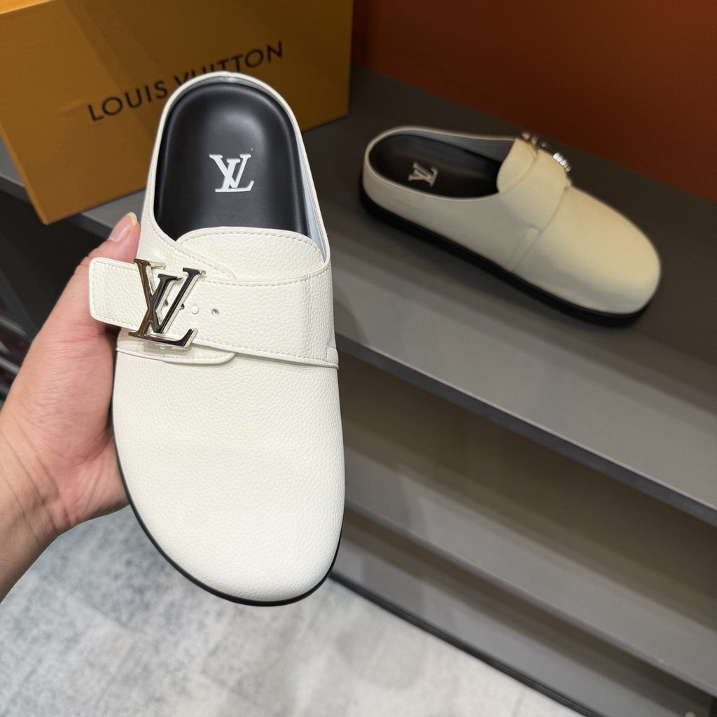 Louis Vuitton Men's Buckled Monogram Mule Shoes